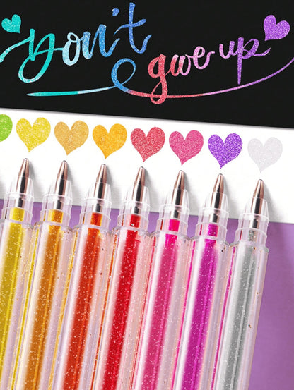 Penna gel glitterata con 8/12/18/24/36/48 colori, evidenziatore fluorescente, manuale, glitter luminescenti speciali, glitter, cristalli, sabbia mobile, penne gel color madreperlato
