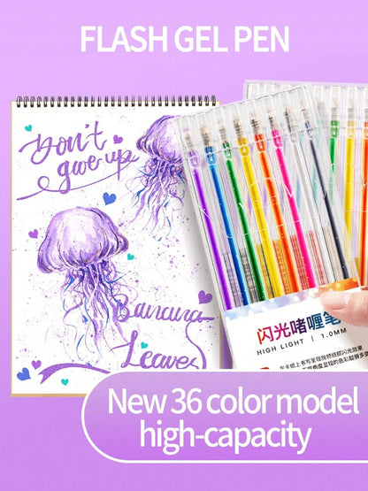 Penna gel glitterata con 8/12/18/24/36/48 colori, evidenziatore fluorescente, manuale, glitter luminescenti speciali, glitter, cristalli, sabbia mobile, penne gel color madreperlato