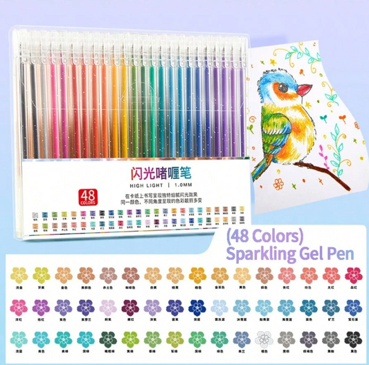 Penna gel glitterata con 8/12/18/24/36/48 colori, evidenziatore fluorescente, manuale, glitter luminescenti speciali, glitter, cristalli, sabbia mobile, penne gel color madreperlato