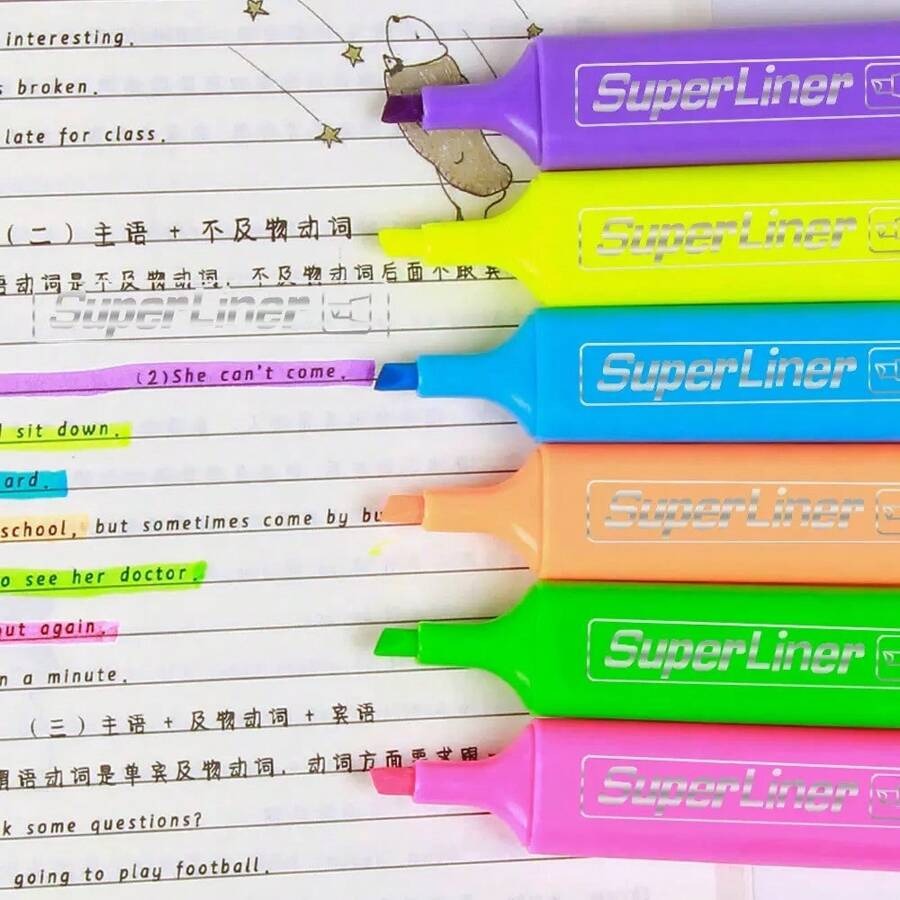 et di evidenziatori fluorescenti, 4/6 colori fluorescenti misti, punta fine in plastica, senza piume, dimensione standard, adatti per ufficio, scuola, studio