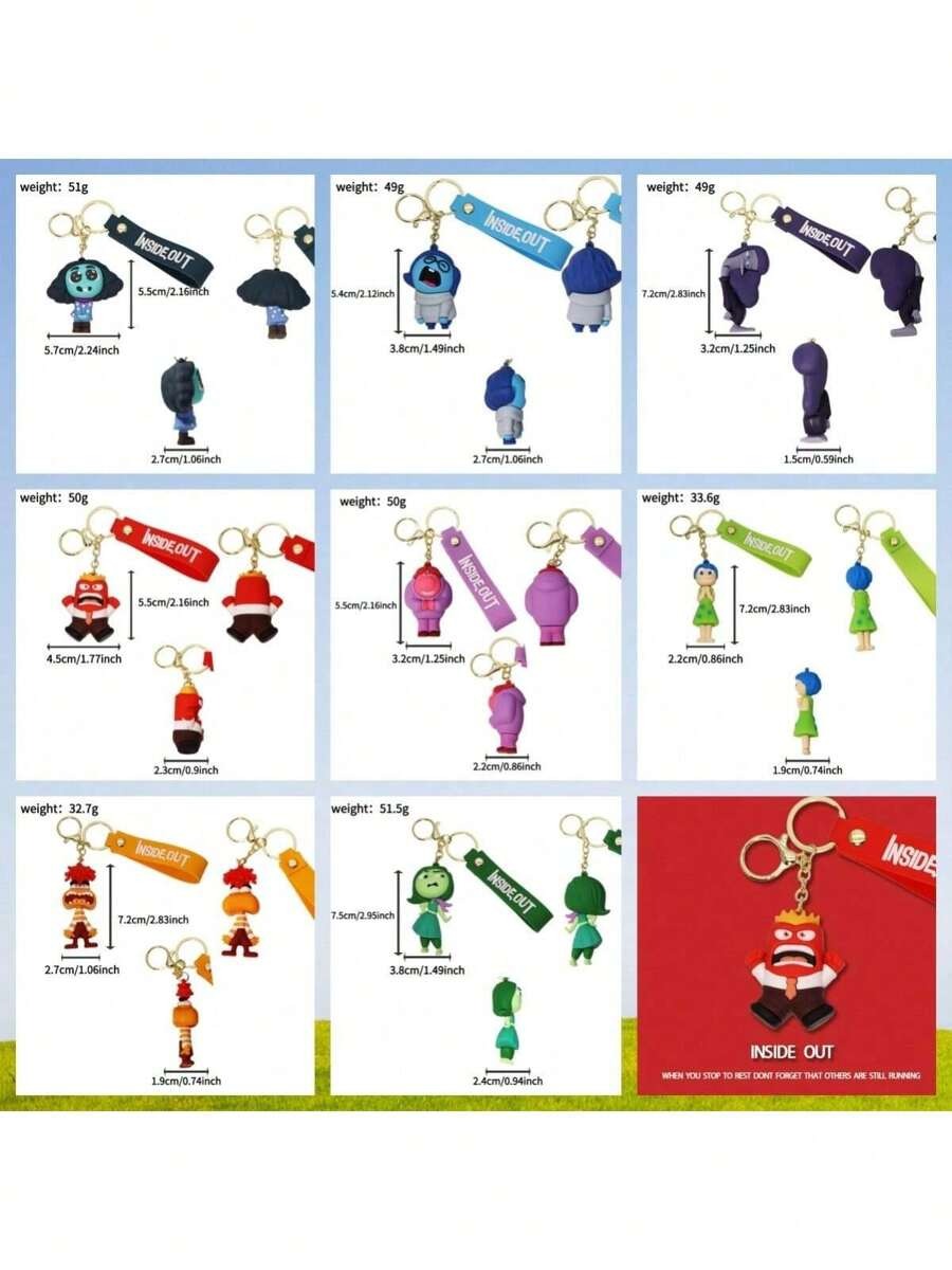 Portachiavi in stile cartone animato in silicone a rovescio, con design a emozione triste, colori vivaci, portachiavi che esprime emozioni