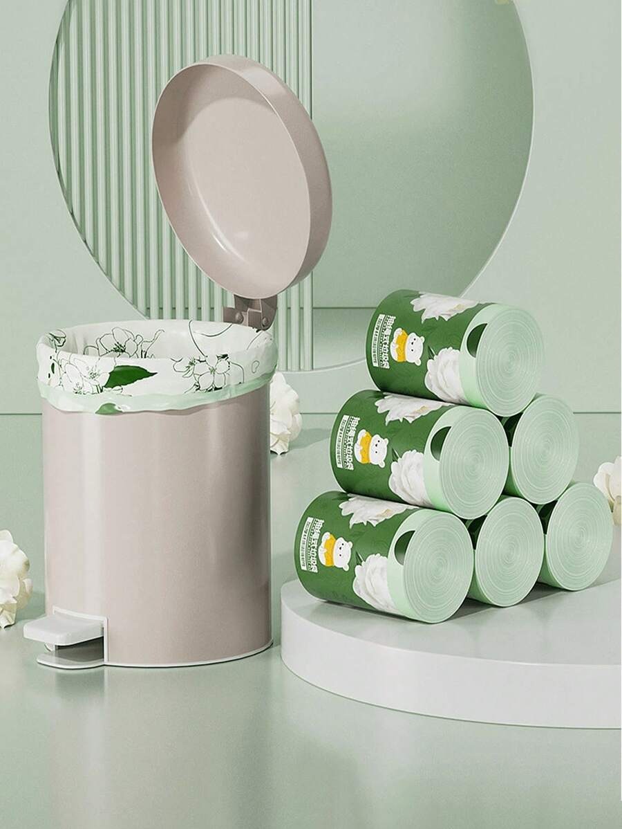 150 pezzi di sacchetti della spazzatura piccoli, resistenti allo strappo, con cordino, adatti per bagno, cucina, toilette, casa, ufficio e camera da letto, con profumo di camelia, extra spessi, resistenti alla rottura, deodoranti