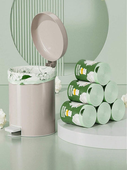 150 pezzi di sacchetti della spazzatura piccoli, resistenti allo strappo, con cordino, adatti per bagno, cucina, toilette, casa, ufficio e camera da letto, con profumo di camelia, extra spessi, resistenti alla rottura, deodoranti