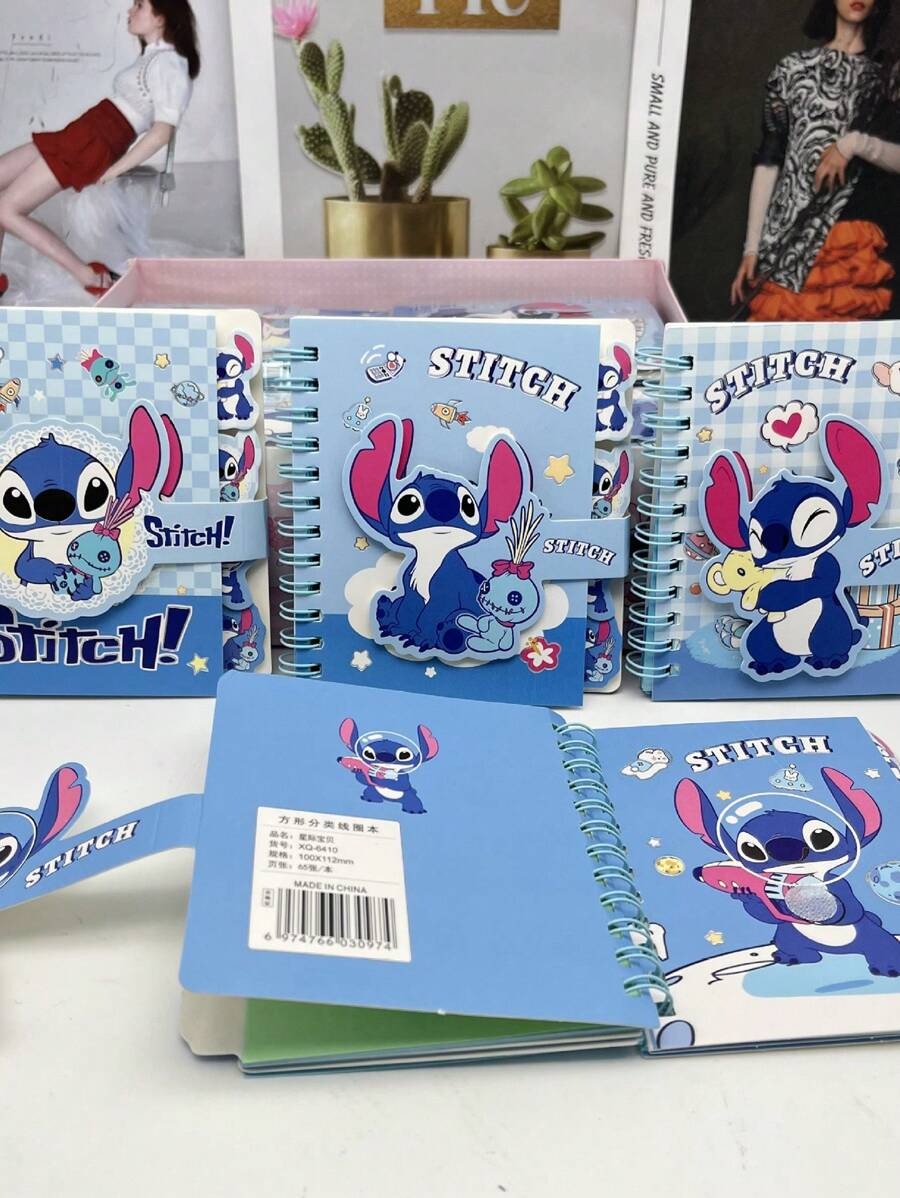 Stile casuale Kawaii Stitchs Taccuino tascabile Lilo & Stitchs Articoli di cartoleria per ufficio a tema cartone animato (Alcune parti possono essere casuali) (Ci può essere una differenza di colore durante la ripresa degli oggetti reali alla luce)