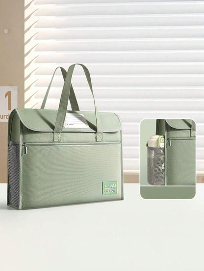 Borsa a mano con chiusura a scatto, borsa a tracolla con patta e chiusura a strappo per studenti, grande capacità multi-strato spessa cartella formato A4, adatta per scuola