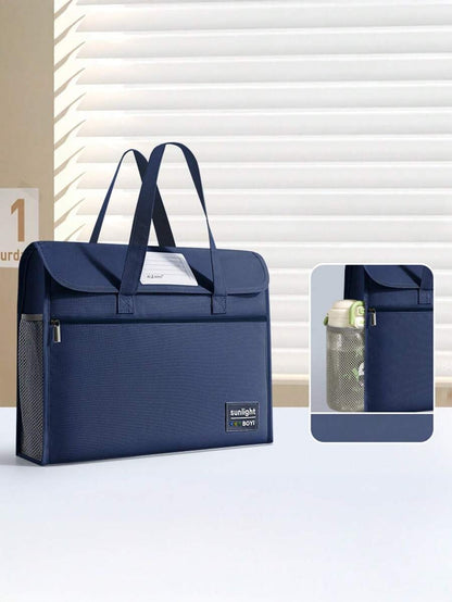 Borsa a mano con chiusura a scatto, borsa a tracolla con patta e chiusura a strappo per studenti, grande capacità multi-strato spessa cartella formato A4, adatta per scuola