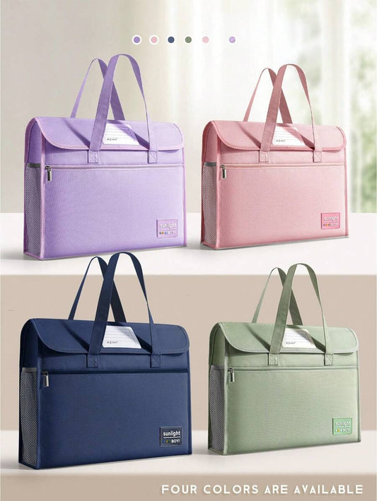 Borsa a mano con chiusura a scatto, borsa a tracolla con patta e chiusura a strappo per studenti, grande capacità multi-strato spessa cartella formato A4, adatta per scuola