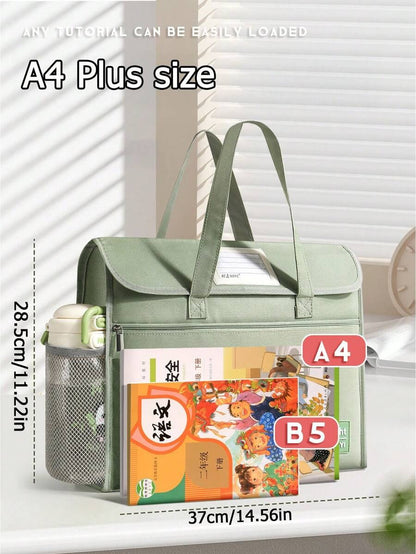 Borsa a mano con chiusura a scatto, borsa a tracolla con patta e chiusura a strappo per studenti, grande capacità multi-strato spessa cartella formato A4, adatta per scuola