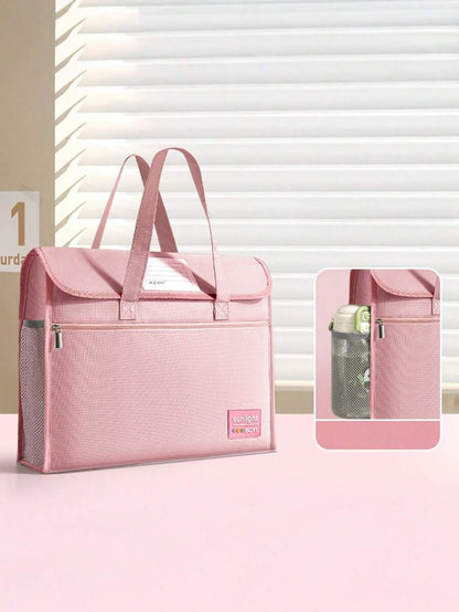 Borsa a mano con chiusura a scatto, borsa a tracolla con patta e chiusura a strappo per studenti, grande capacità multi-strato spessa cartella formato A4, adatta per scuola