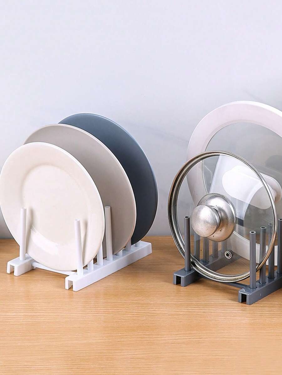 Organizer da cucina rimovibile - Supporto per piatti in plastica, Porta-coperchi, Scolapiatti per armadietto domestico - Rastrelliera per stoviglie rimovibile