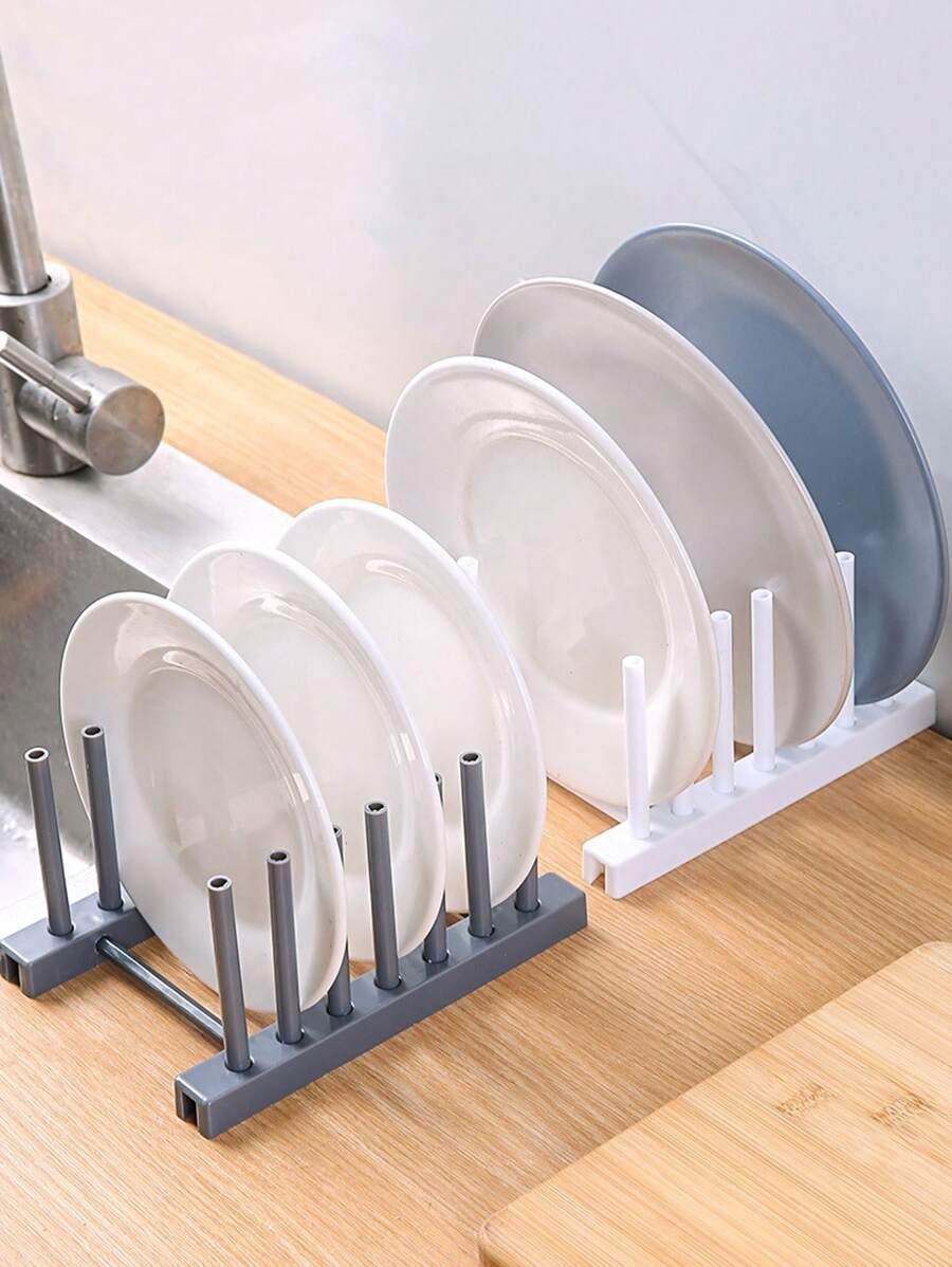 Organizer da cucina rimovibile - Supporto per piatti in plastica, Porta-coperchi, Scolapiatti per armadietto domestico - Rastrelliera per stoviglie rimovibile