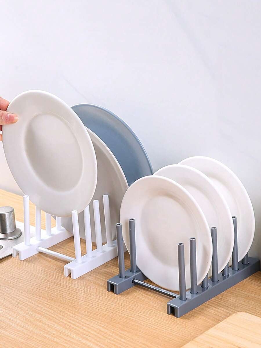 Organizer da cucina rimovibile - Supporto per piatti in plastica, Porta-coperchi, Scolapiatti per armadietto domestico - Rastrelliera per stoviglie rimovibile