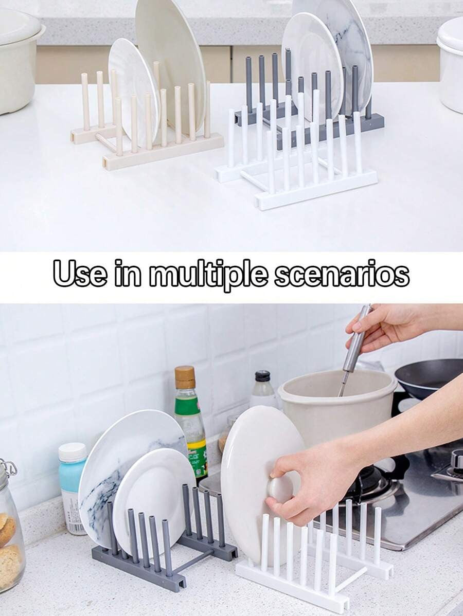 Organizer da cucina rimovibile - Supporto per piatti in plastica, Porta-coperchi, Scolapiatti per armadietto domestico - Rastrelliera per stoviglie rimovibile