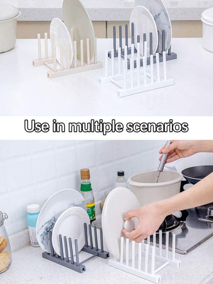 Organizer da cucina rimovibile - Supporto per piatti in plastica, Porta-coperchi, Scolapiatti per armadietto domestico - Rastrelliera per stoviglie rimovibile