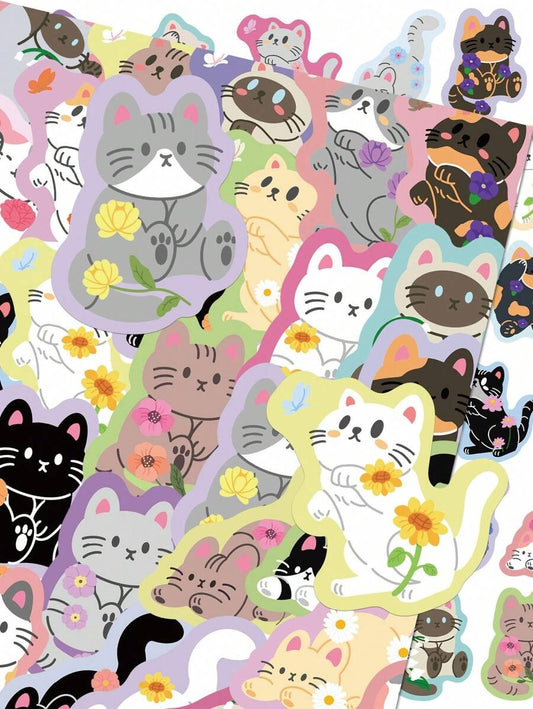50 pezzi Adesivi carini a forma di gatto, impermeabili, decorazioni a cartoni animati per album di ritagli, laptop, bagagli, chitarra, tazza d'acqua, custodia per telefono, fai da te, per forniture scolastiche, ritorno a scuola