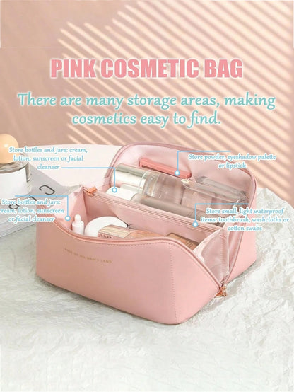 Borsa cosmetica impermeabile in PU, borsa cosmetica da viaggio di grandi dimensioni, borsa porta cosmetici portatile con compartimenti e manici, adatta per cosmetici