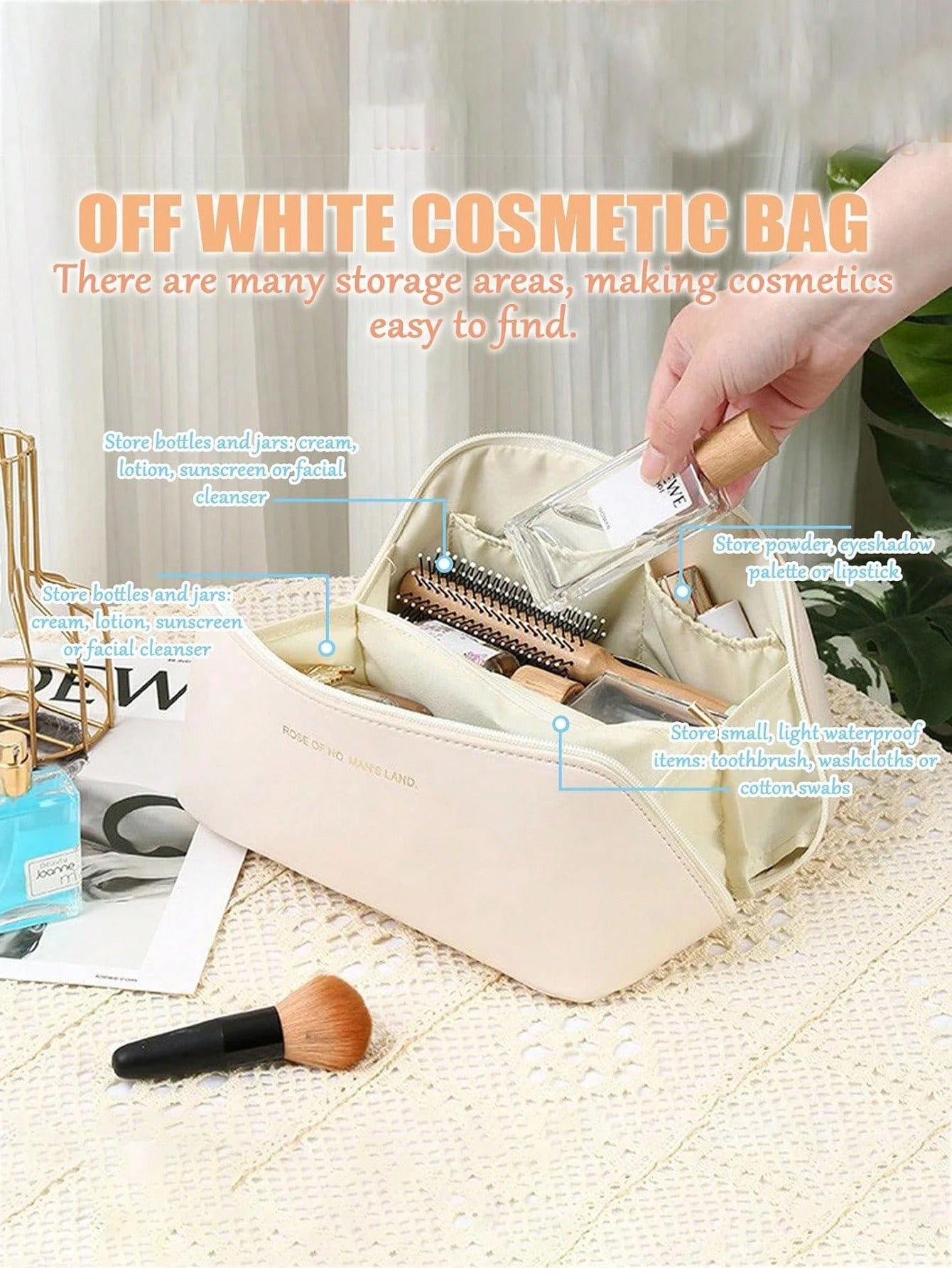 Borsa cosmetica impermeabile in PU, borsa cosmetica da viaggio di grandi dimensioni, borsa porta cosmetici portatile con compartimenti e manici, adatta per cosmetici