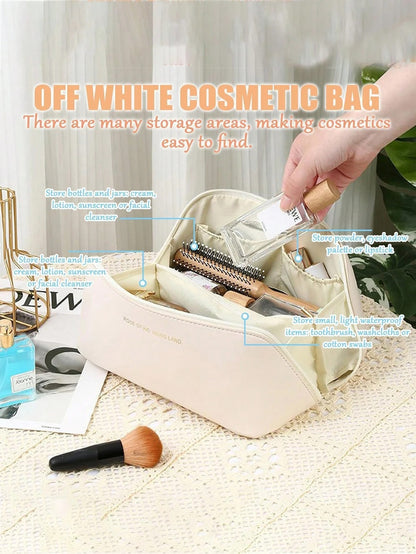 Borsa cosmetica impermeabile in PU, borsa cosmetica da viaggio di grandi dimensioni, borsa porta cosmetici portatile con compartimenti e manici, adatta per cosmetici