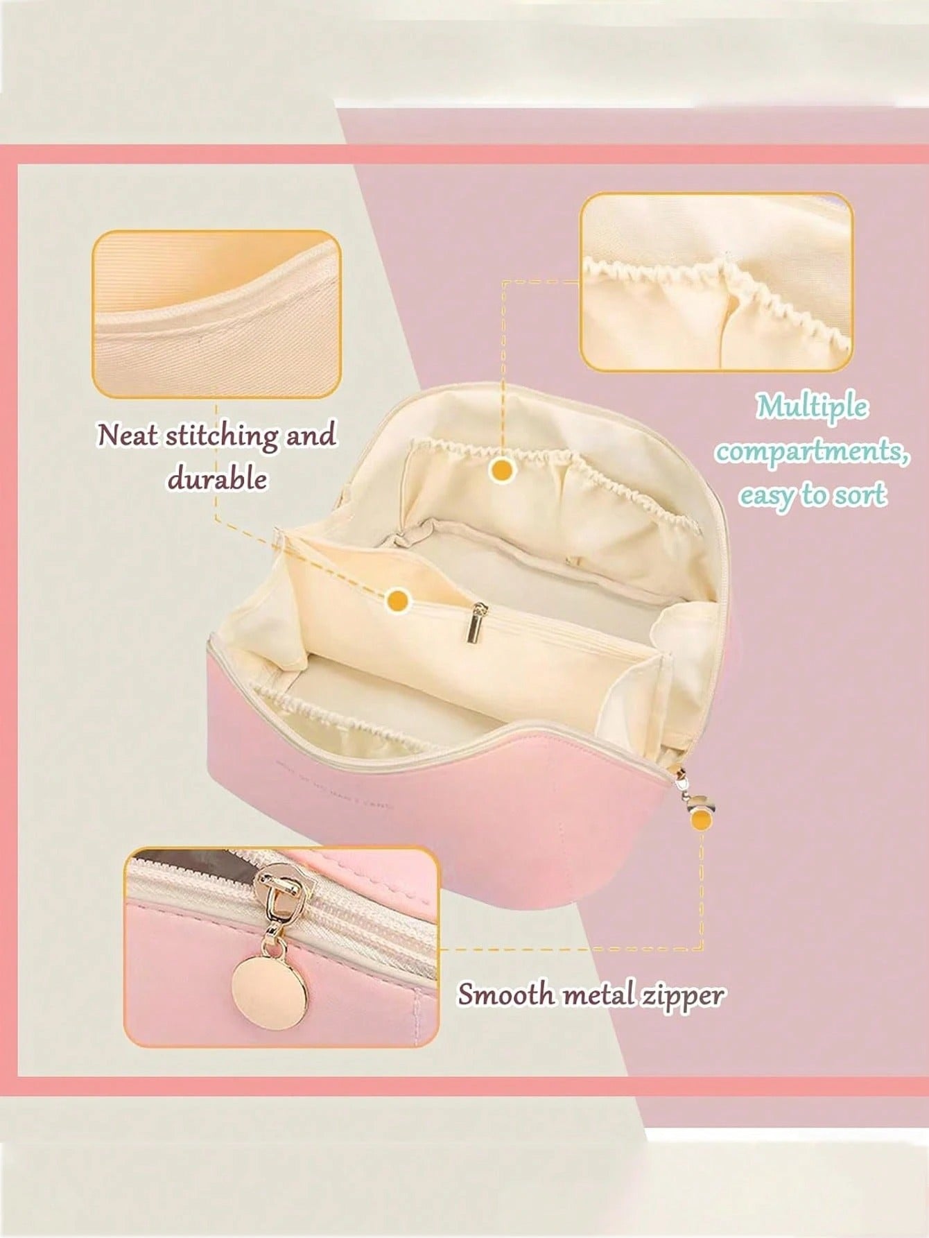 Borsa cosmetica impermeabile in PU, borsa cosmetica da viaggio di grandi dimensioni, borsa porta cosmetici portatile con compartimenti e manici, adatta per cosmetici