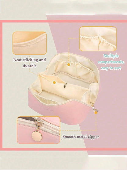 Borsa cosmetica impermeabile in PU, borsa cosmetica da viaggio di grandi dimensioni, borsa porta cosmetici portatile con compartimenti e manici, adatta per cosmetici