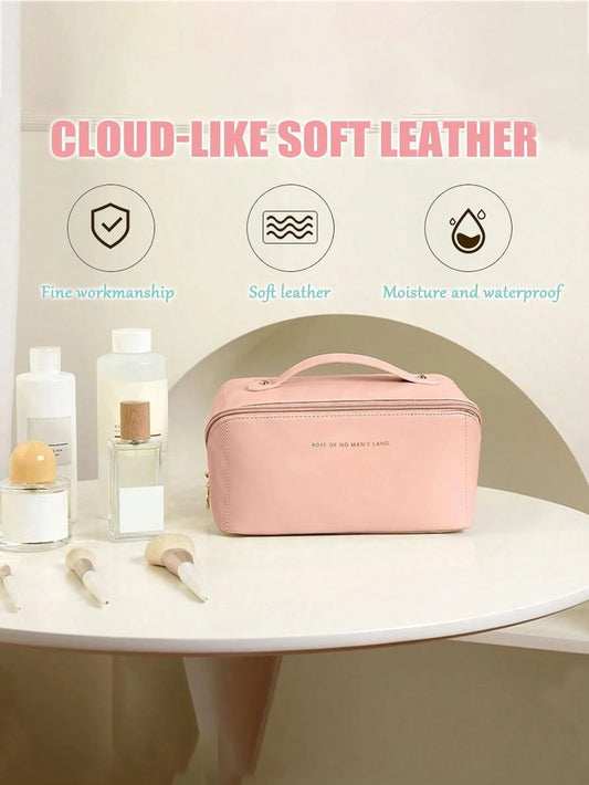 Borsa cosmetica impermeabile in PU, borsa cosmetica da viaggio di grandi dimensioni, borsa porta cosmetici portatile con compartimenti e manici, adatta per cosmetici