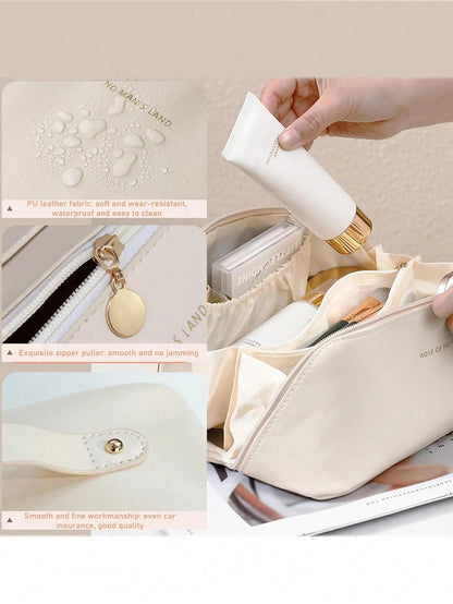 Borsa cosmetica impermeabile in PU, borsa cosmetica da viaggio di grandi dimensioni, borsa porta cosmetici portatile con compartimenti e manici, adatta per cosmetici