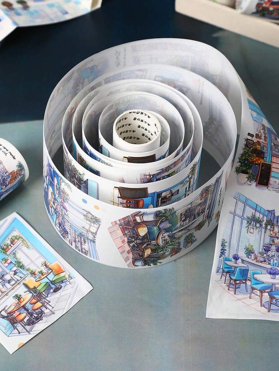 Rotolo di nastro di grandi dimensioni, serie "Incontro con il tempo lento", adesivi per scrapbooking a tema paesaggio urbano, adatti per decorare diari di studenti, per forniture scolastiche