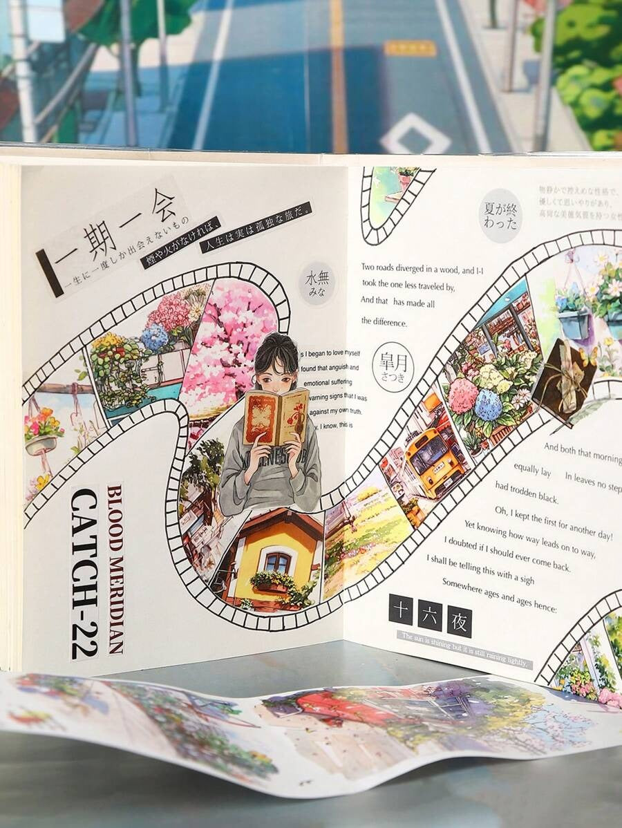 Rotolo di nastro di grandi dimensioni, serie "Incontro con il tempo lento", adesivi per scrapbooking a tema paesaggio urbano, adatti per decorare diari di studenti, per forniture scolastiche