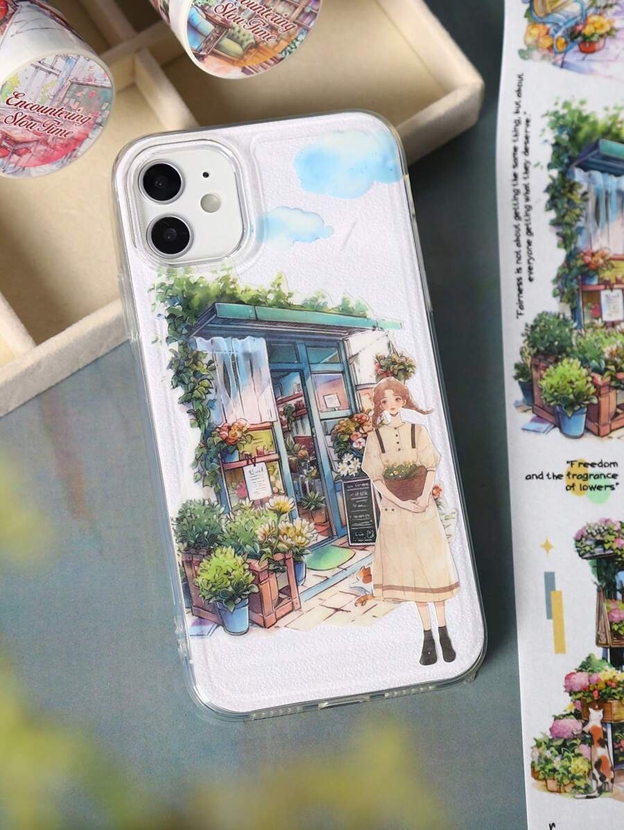 Rotolo di nastro di grandi dimensioni, serie "Incontro con il tempo lento", adesivi per scrapbooking a tema paesaggio urbano, adatti per decorare diari di studenti, per forniture scolastiche
