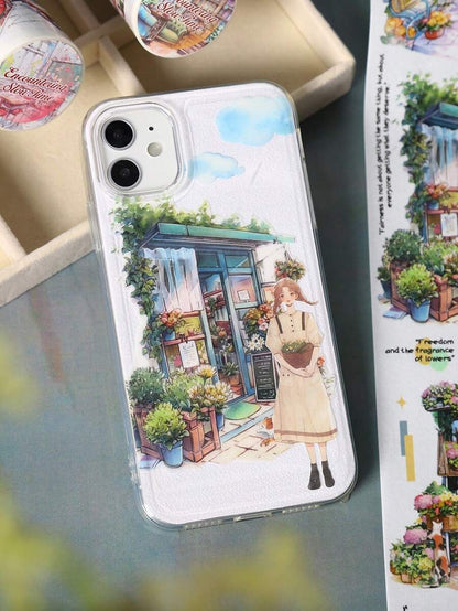 Rotolo di nastro di grandi dimensioni, serie "Incontro con il tempo lento", adesivi per scrapbooking a tema paesaggio urbano, adatti per decorare diari di studenti, per forniture scolastiche