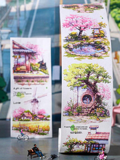 Rotolo di nastro di grandi dimensioni, serie "Incontro con il tempo lento", adesivi per scrapbooking a tema paesaggio urbano, adatti per decorare diari di studenti, per forniture scolastiche