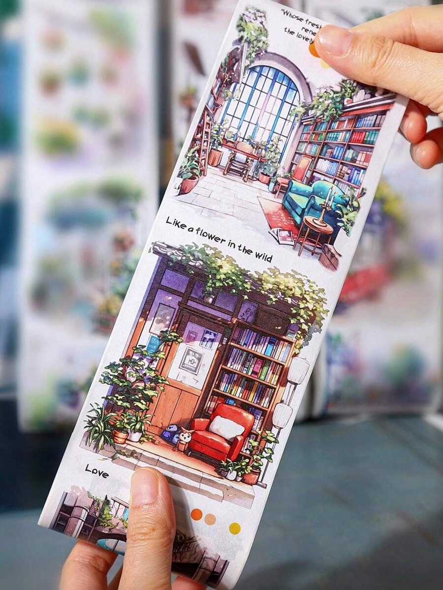 Rotolo di nastro di grandi dimensioni, serie "Incontro con il tempo lento", adesivi per scrapbooking a tema paesaggio urbano, adatti per decorare diari di studenti, per forniture scolastiche