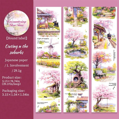 Rotolo di nastro di grandi dimensioni, serie "Incontro con il tempo lento", adesivi per scrapbooking a tema paesaggio urbano, adatti per decorare diari di studenti, per forniture scolastiche