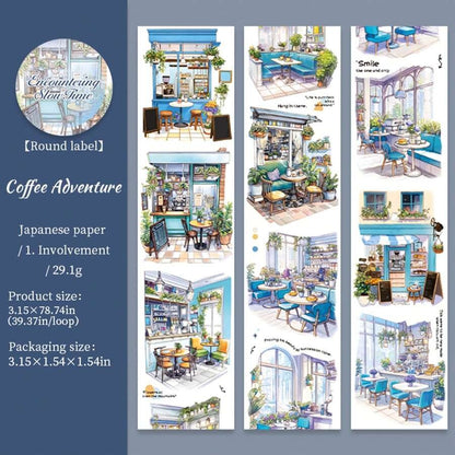 Rotolo di nastro di grandi dimensioni, serie "Incontro con il tempo lento", adesivi per scrapbooking a tema paesaggio urbano, adatti per decorare diari di studenti, per forniture scolastiche