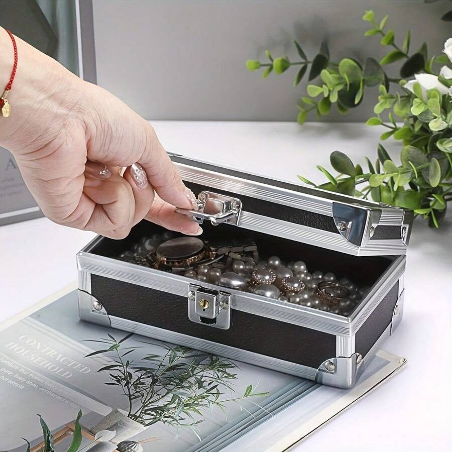 Scatola di sicurezza in alluminio con serratura - Scatola di sicurezza multifunzionale nera per gioielli, contanti, monete, carte bancarie e chiavi - Portatile per casa, ufficio, viaggio