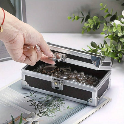 Scatola di sicurezza in alluminio con serratura - Scatola di sicurezza multifunzionale nera per gioielli, contanti, monete, carte bancarie e chiavi - Portatile per casa, ufficio, viaggio