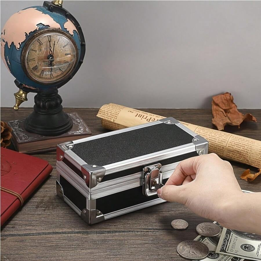 Scatola di sicurezza in alluminio con serratura - Scatola di sicurezza multifunzionale nera per gioielli, contanti, monete, carte bancarie e chiavi - Portatile per casa, ufficio, viaggio