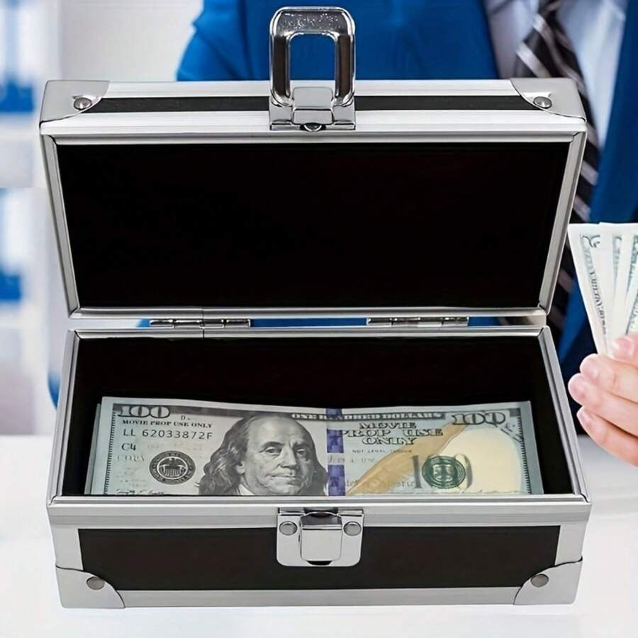 Scatola di sicurezza in alluminio con serratura - Scatola di sicurezza multifunzionale nera per gioielli, contanti, monete, carte bancarie e chiavi - Portatile per casa, ufficio, viaggio