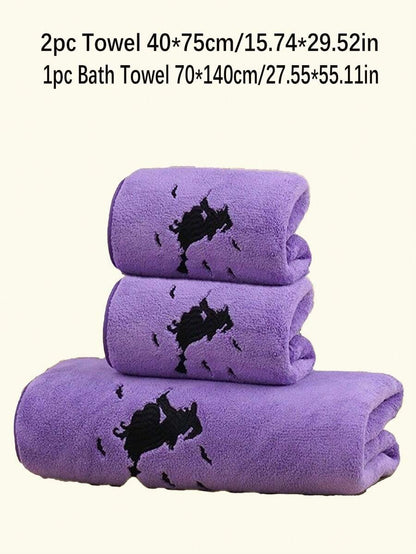 Asciugamano in pile di corallo con ricamo di ragazza magica o strega, decorazione per vacanze, assorbente e morbido, asciugamano da bagno/mano di ragazza magica, strega di Ognissanti, decorazione autunnale