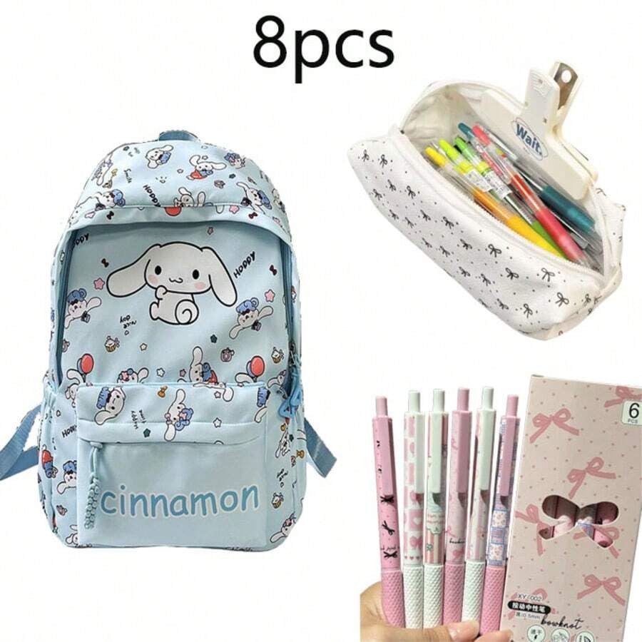 set di cancelleria, borsa portapenne di grande capacità, cancelleria per ricevere pacchi, penna gel 0,5 mm, 8 pezzi, inchiostro nero, punta fine con impugnatura comoda, asciugatura rapida, utilizzata per diari, note, forniture scolastiche