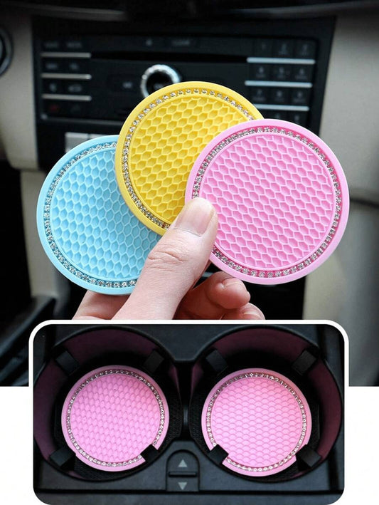 4/2/1 pezzo Sottobicchiere per auto, sottobicchiere portabicchiere con inserti luccicanti, sottobicchiere in silicone universale antiscivolo incorporato