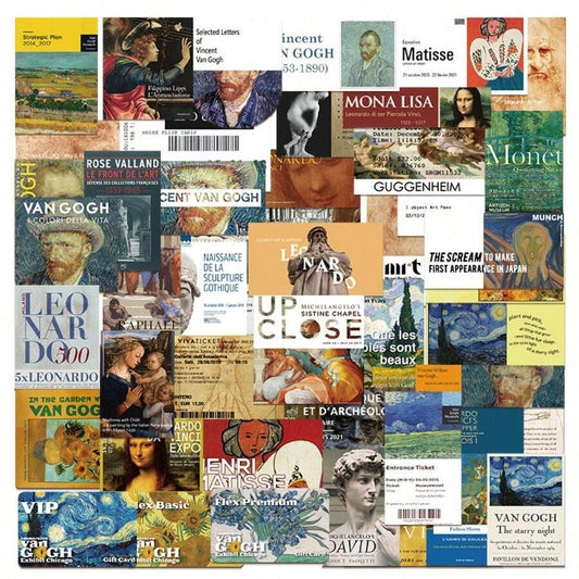 50 pezzi Adesivi d'arte pittorica vintage per quaderni, diari, tazze, cornici, album, forniture per insegnanti, decorazione per la casa, adesivi per pittura autoadesivi adatti per Ognissanti, Natale