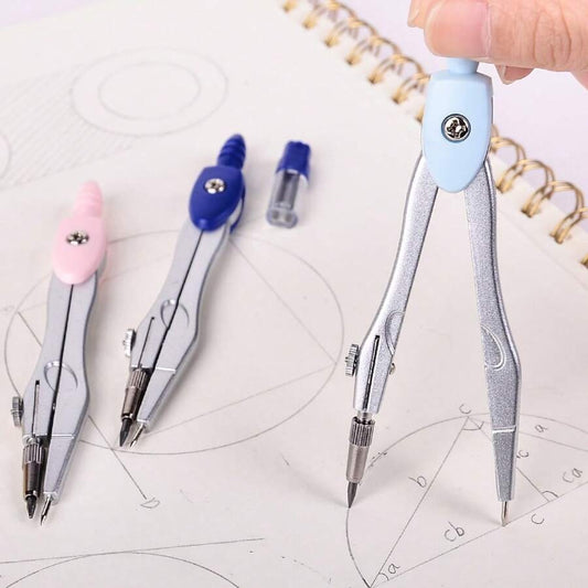 Set di compassi in metallo con mine di ricambio per esami scolastici e uso in ufficio, con strumenti da disegno, forniture per il ritorno a scuola