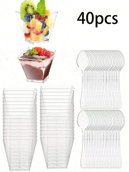 Coppette per dessert con cucchiaini, piccole tazze di plastica trasparente inclinate, coppette rotonde per mousse, per budini, mousse, gelatine, feste, adatte per torte gelato, decorazione dolci