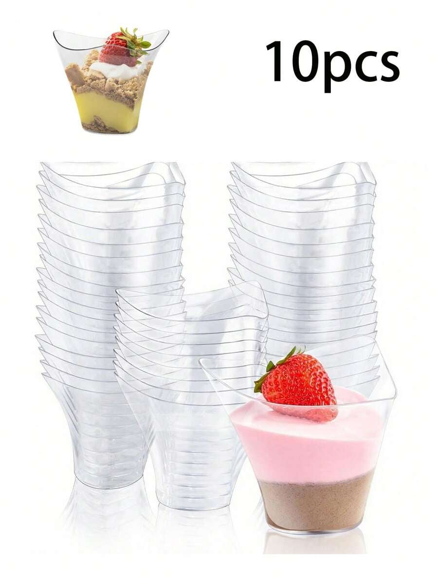 Coppette per dessert con cucchiaini, piccole tazze di plastica trasparente inclinate, coppette rotonde per mousse, per budini, mousse, gelatine, feste, adatte per torte gelato, decorazione dolci