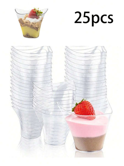 Coppette per dessert con cucchiaini, piccole tazze di plastica trasparente inclinate, coppette rotonde per mousse, per budini, mousse, gelatine, feste, adatte per torte gelato, decorazione dolci