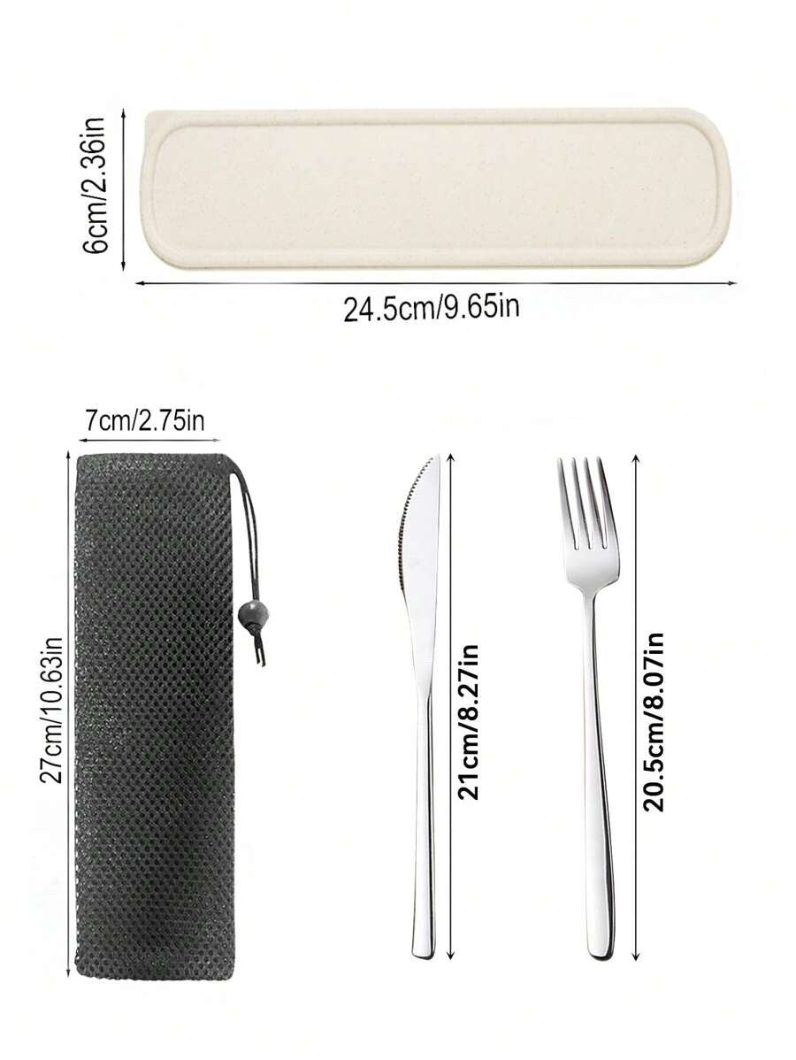 Set di posate da viaggio, set di posate da viaggio con custodia, set di posate portatile, in acciaio inossidabile 18/8 riutilizzabile, include forchetta, cucchiaio, bacchette con custodia, per cucina occidentale, cucina, pranzo al sacco, ufficio, picnic