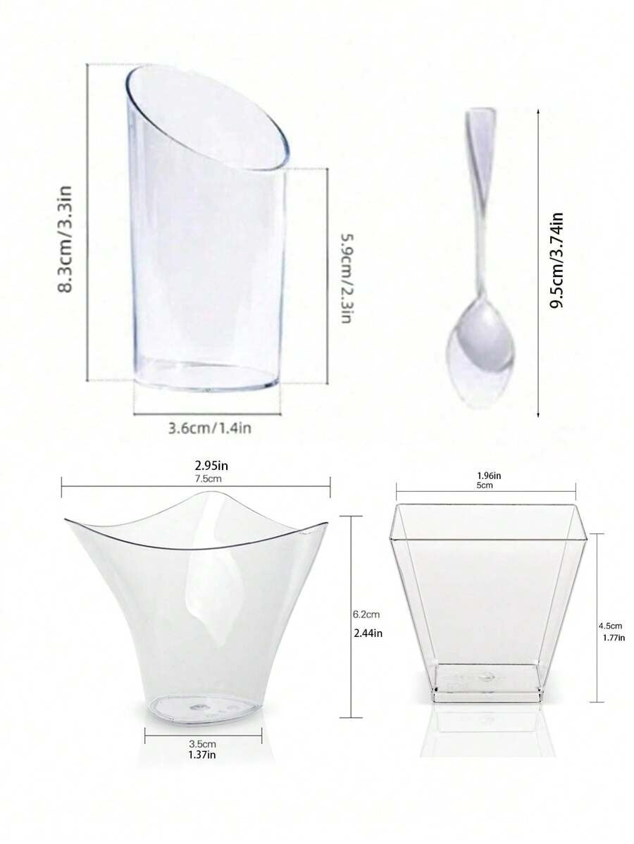 Coppette per dessert con cucchiaini, piccole tazze di plastica trasparente inclinate, coppette rotonde per mousse, per budini, mousse, gelatine, feste, adatte per torte gelato, decorazione dolci