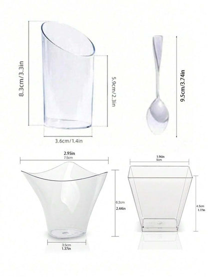 Coppette per dessert con cucchiaini, piccole tazze di plastica trasparente inclinate, coppette rotonde per mousse, per budini, mousse, gelatine, feste, adatte per torte gelato, decorazione dolci