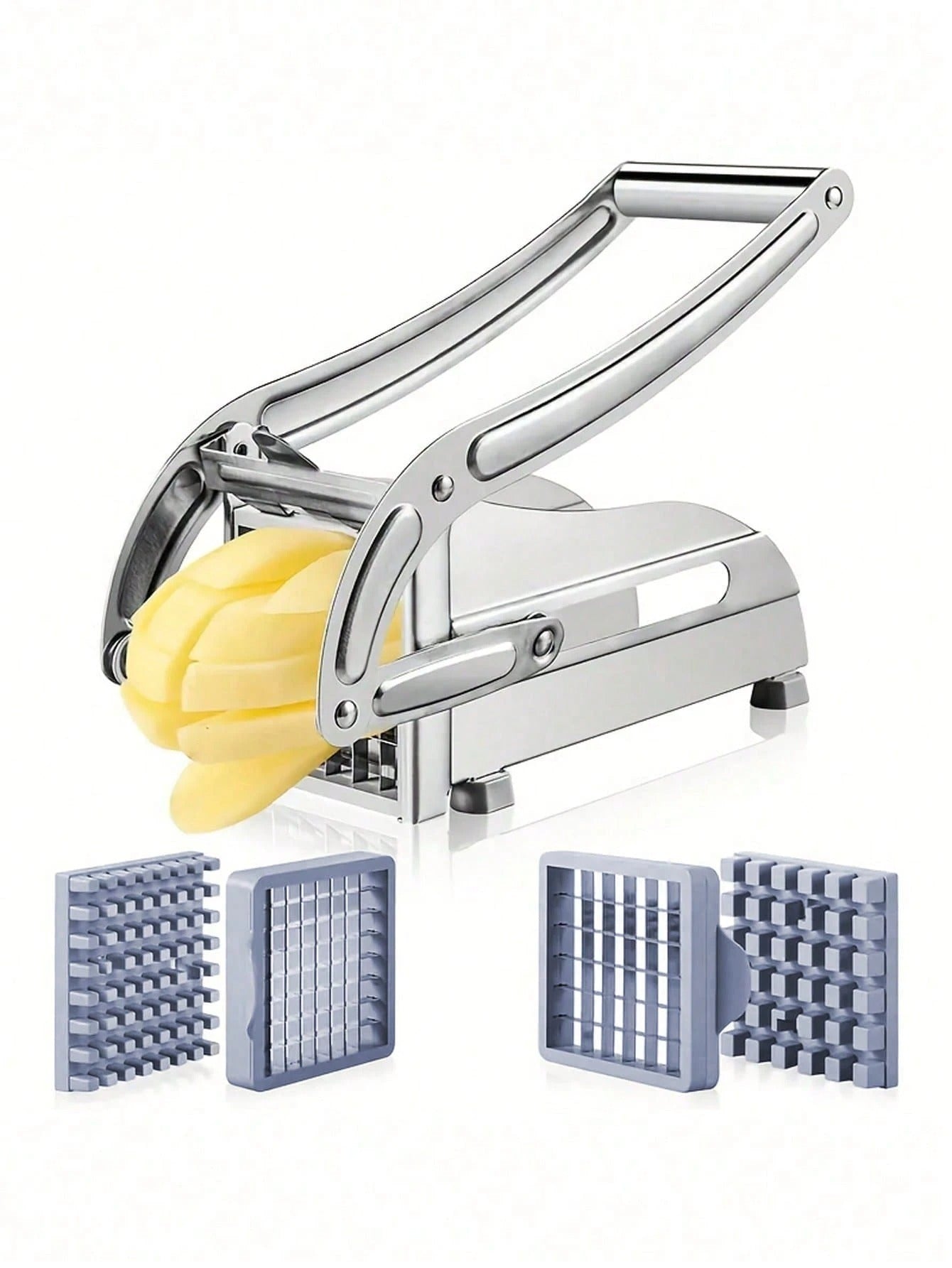 Affettatrice multifunzionale da cucina in acciaio inossidabile - Funzionamento manuale, lame intercambiabili, strumento di preparazione degli alimenti durevole per frutta, verdura, patatine fritte, cipolle, patate, carote, cetrioli
